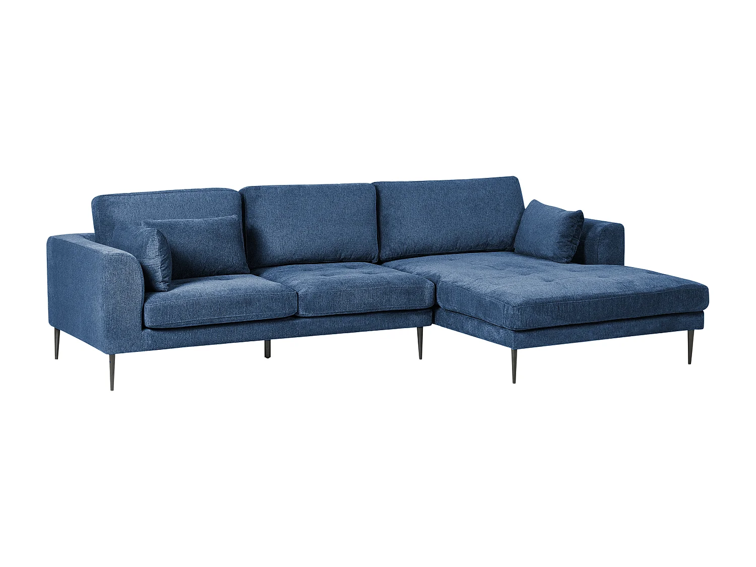 Canapé d'Angle Côté Gauche 3 Places Rembourré en Tissu Bleu Flam