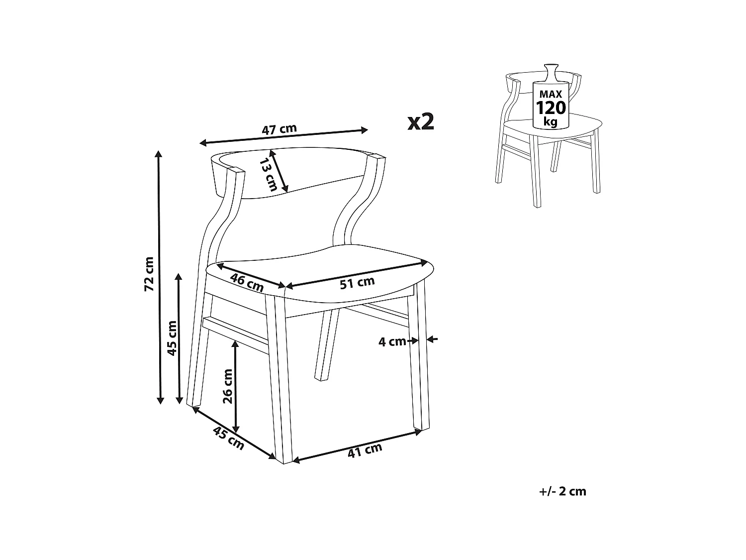 Set van 2 eetkamerstoelen MAROA Hout Zwart/wit