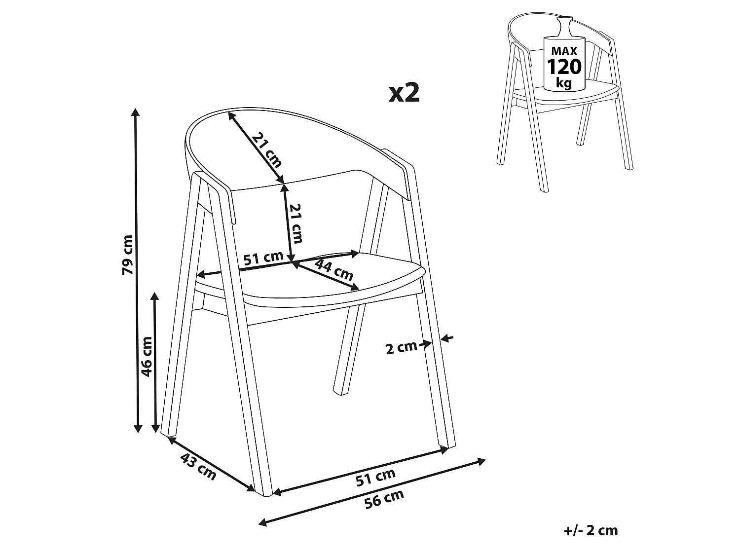 Lot de 2 chaises de salle à manger YUBA Bois Vert foncé