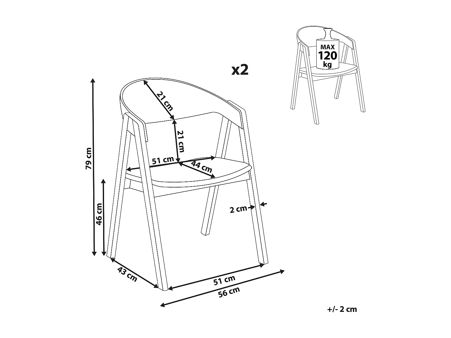 Lot de 2 chaises de salle à manger YUBA Bois Noir/blanc