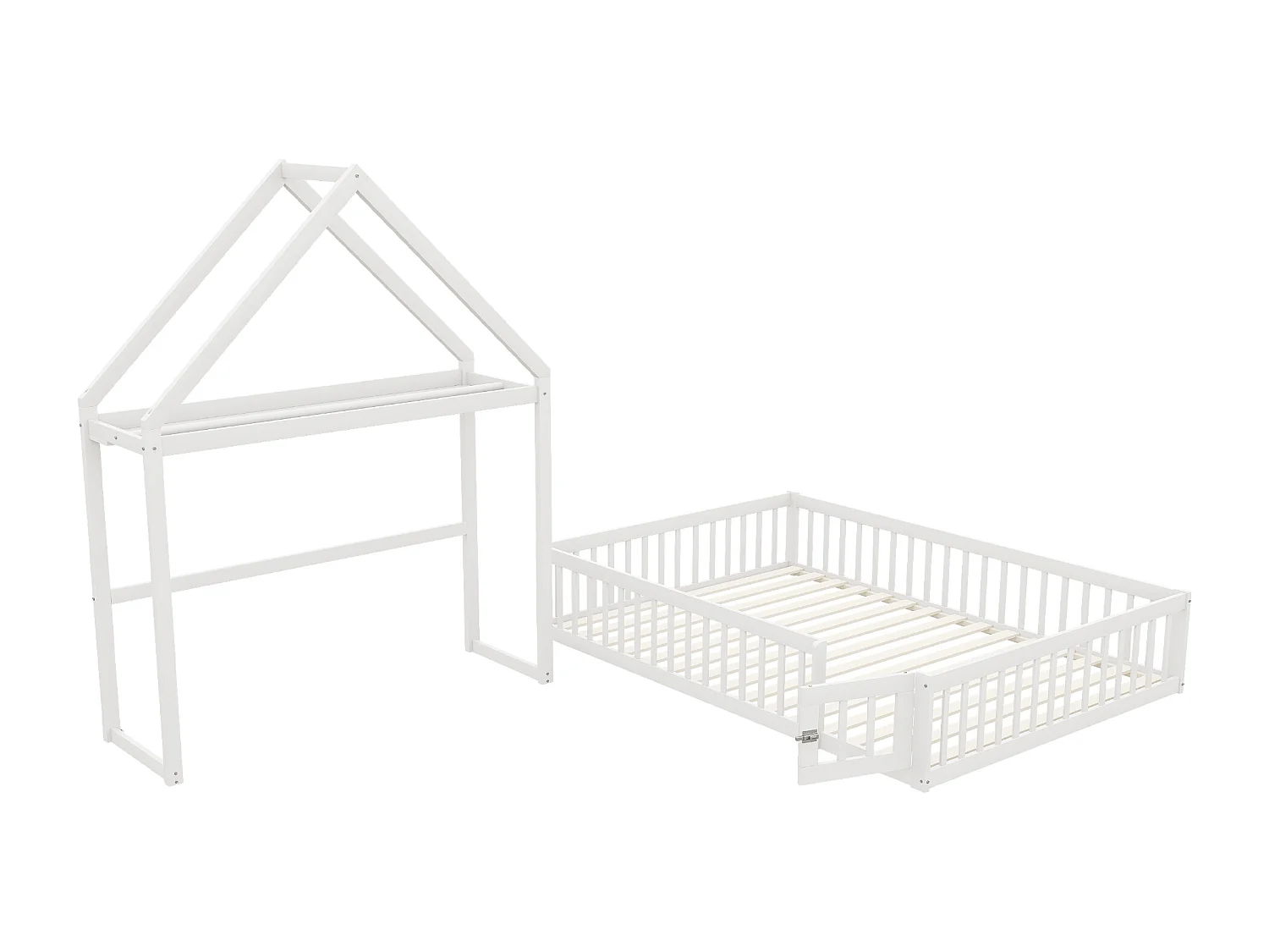 Letto per bambini cabina 140x200 cm in legno massiccio - con barra appendiabiti - Bianco