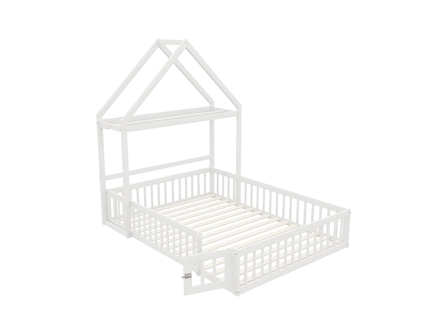 Letto per bambini cabina 140x200 cm in legno massiccio - con barra appendiabiti - Bianco