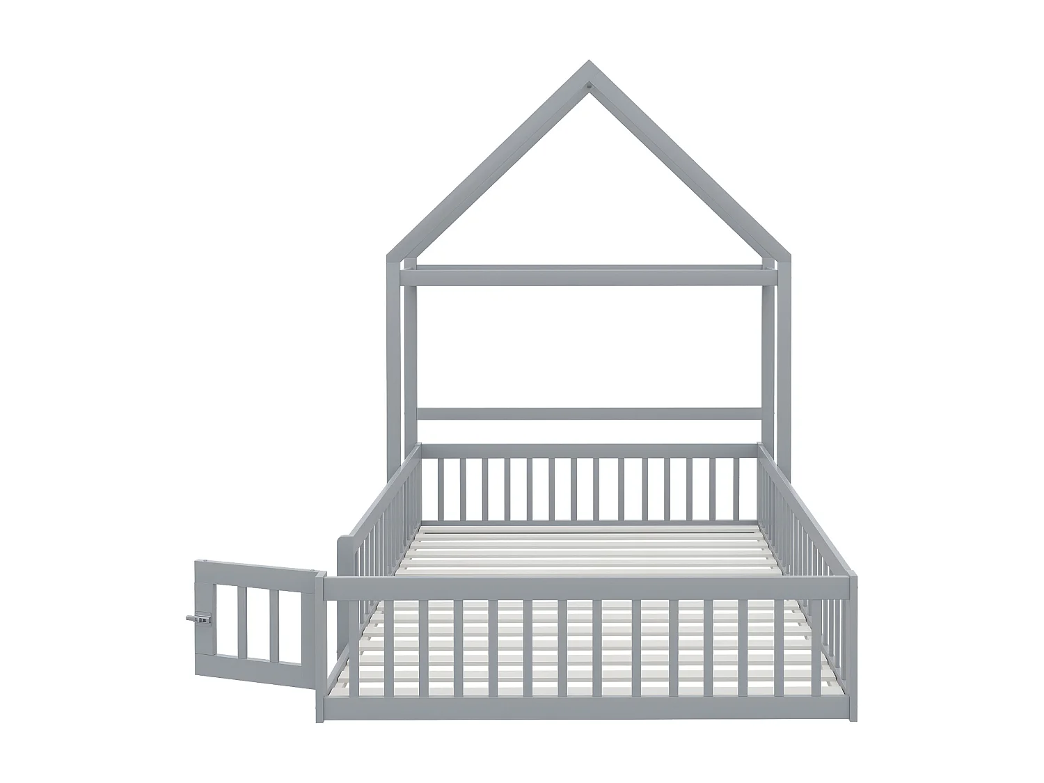 Lit enfant cabane 140x200cm en bois massif - avec tringle à vêtements - Gris