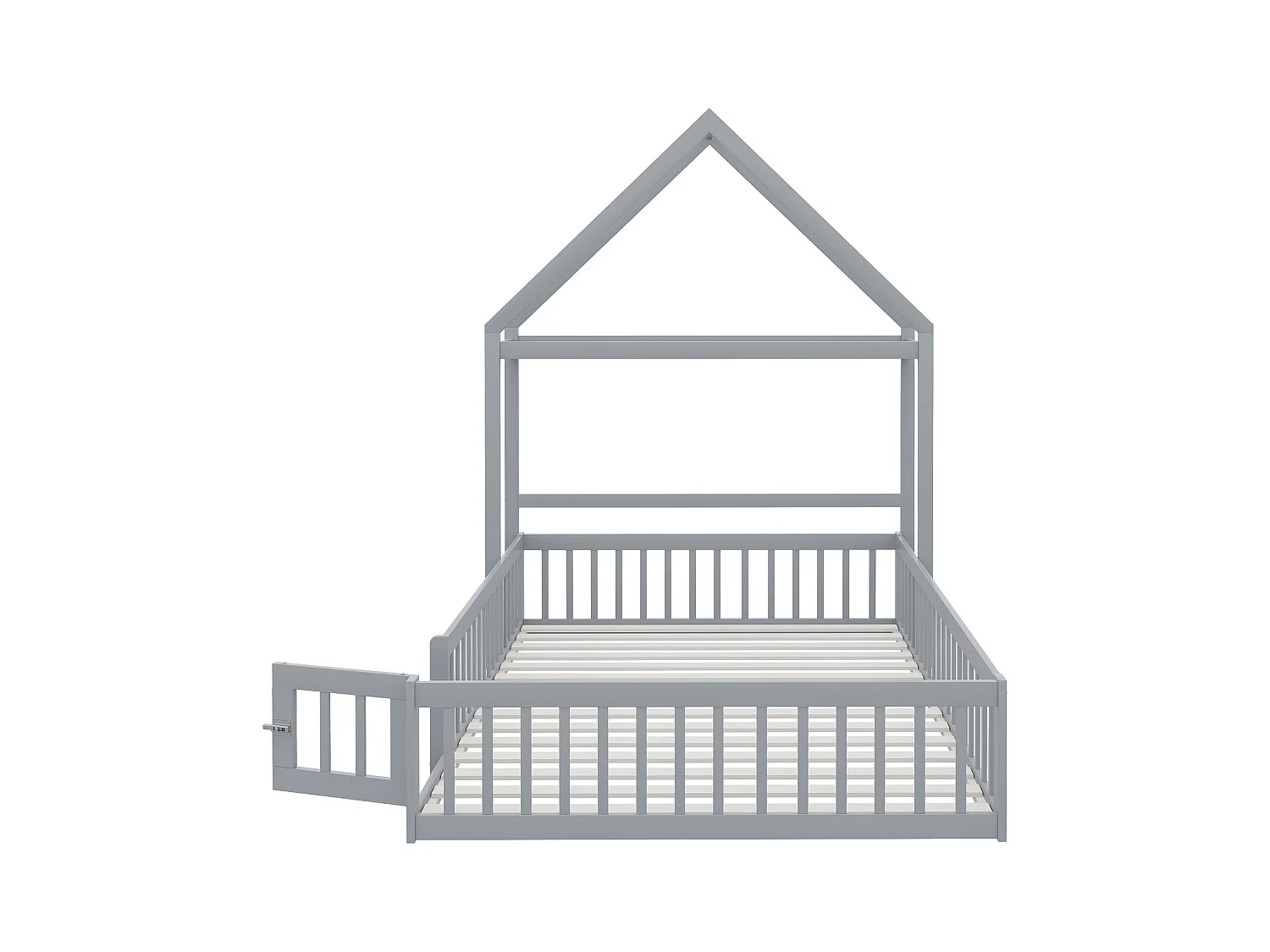 Cama infantil cabina 140x200 cm de madera maciza - con barra para ropa - Gris