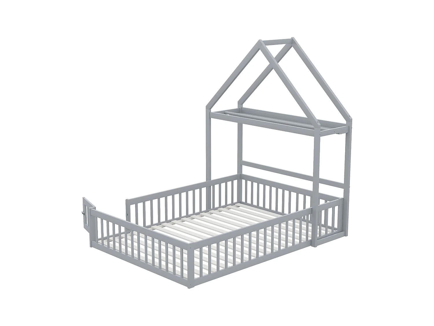 Cama infantil cabina 140x200 cm de madera maciza - con barra para ropa - Gris