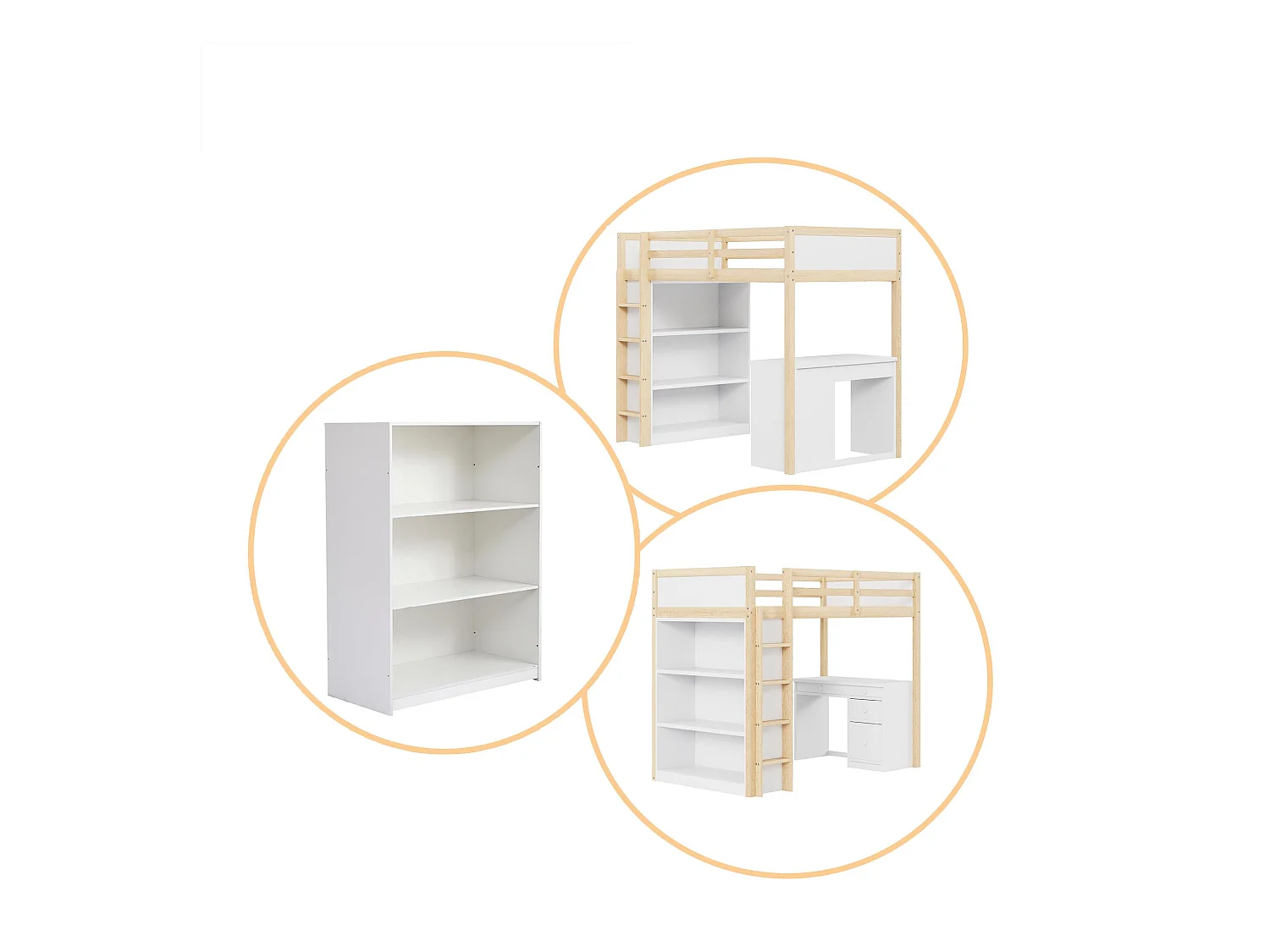 Cama entrepiso 90x200 cm - con mueble de almacenaje y escritorio - madera maciza - Natural