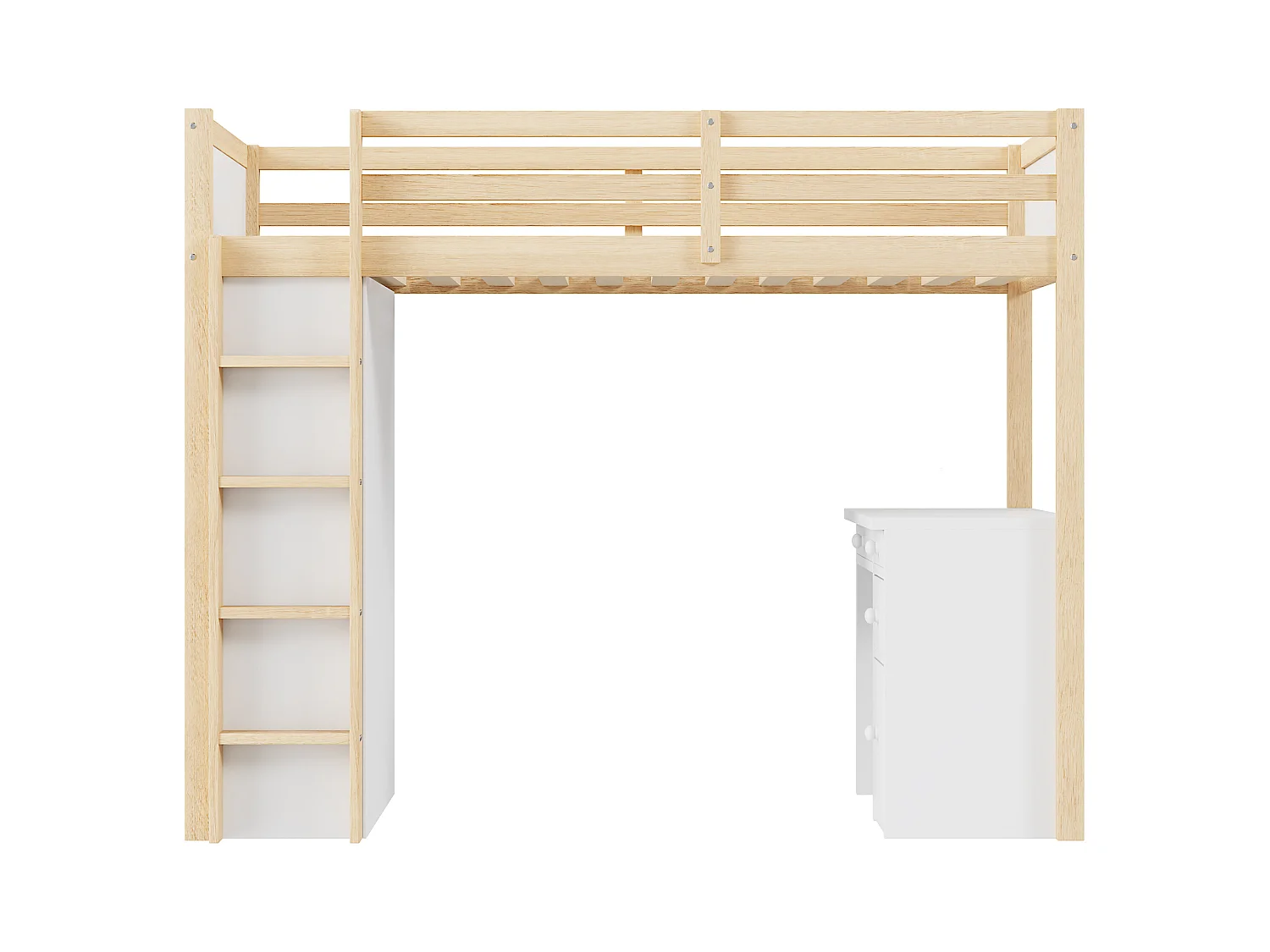 Cama entrepiso 90x200 cm - con mueble de almacenaje y escritorio - madera maciza - Natural