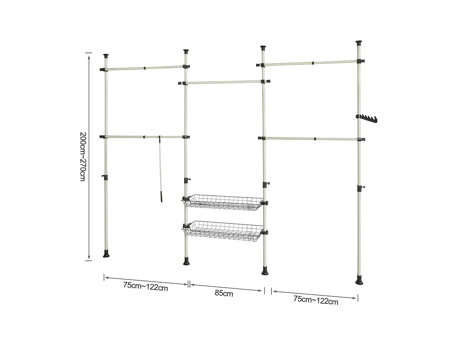 Teleskop Garderoben System KLS04 3 x 270 x 305cm