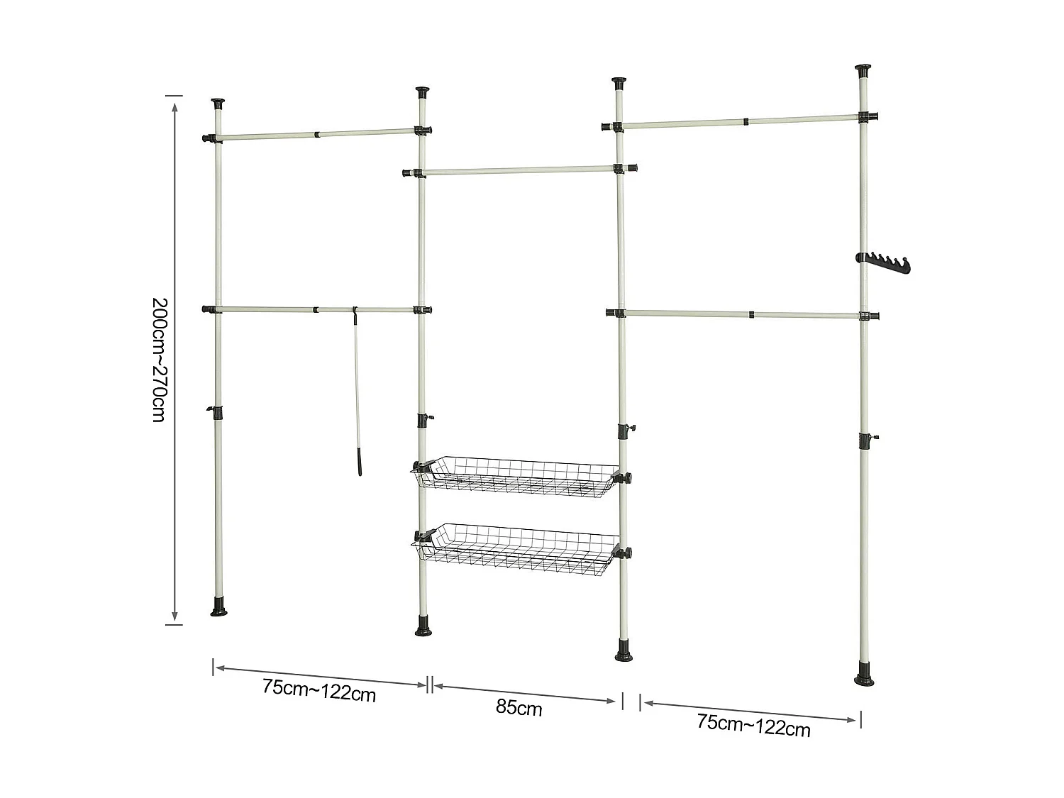 Teleskop Garderoben System KLS04 3 x 270 x 305cm