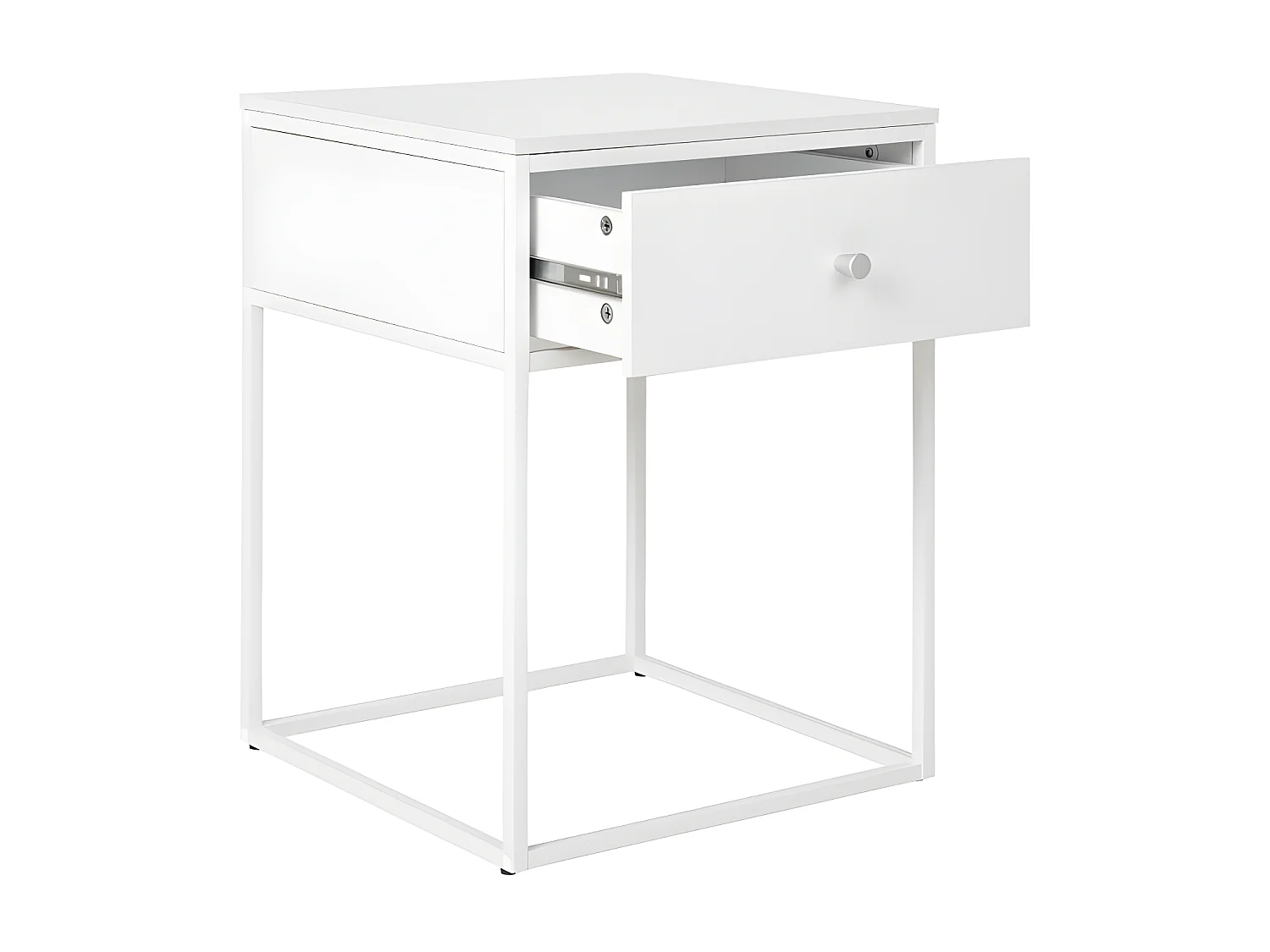 Vita - Table de chevet avec tiroir en bois et métal blanc - Blanc