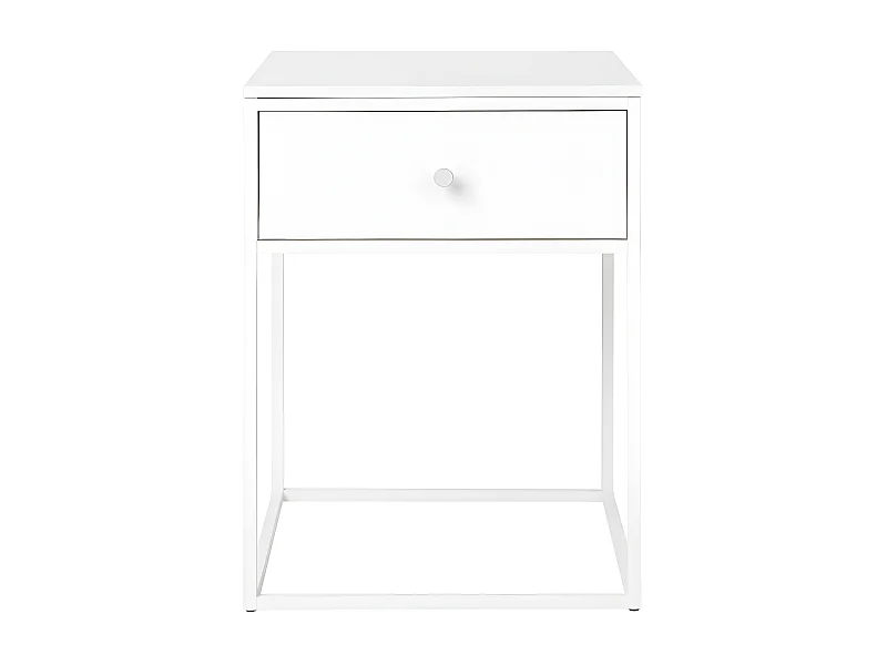 Vita - Table de chevet avec tiroir en bois et métal blanc - Blanc