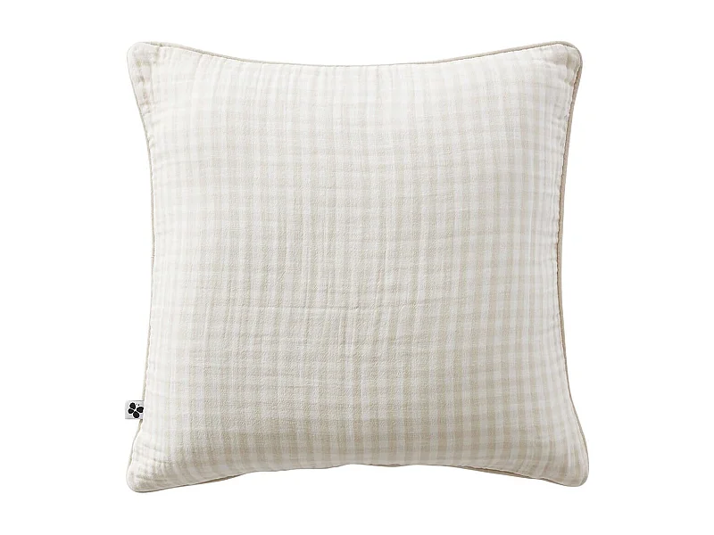 JOEL - Coussin Déhoussable 45x45cm Gaze de Coton Vichy Coloris Pampa