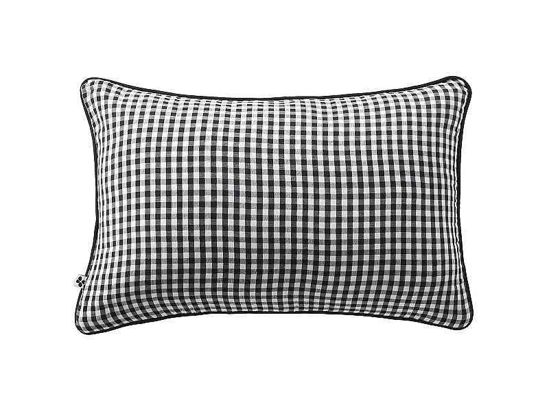 JOEL - Coussin Déhoussable 40x60cm Gaze de Coton Vichy Coloris Truffe