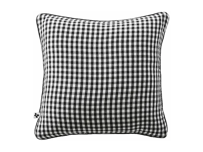 JOEL - Coussin Déhoussable 45x45cm Gaze de Coton Vichy Coloris Truffe