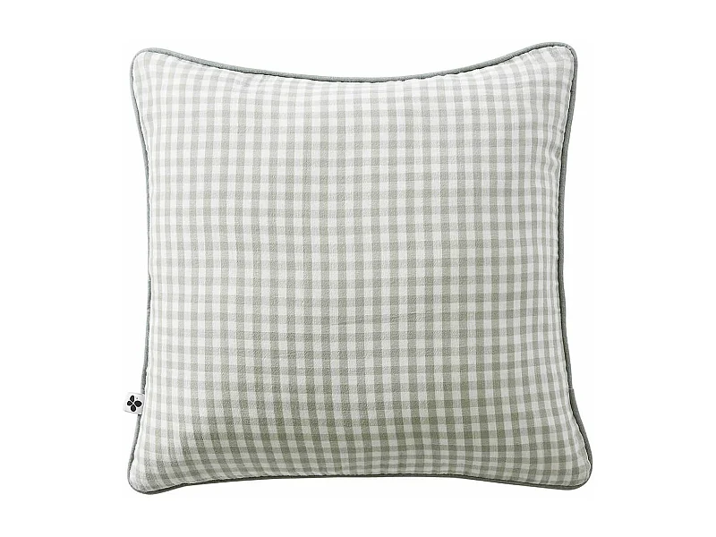 JOEL - Coussin Déhoussable 45x45cm Gaze de Coton Vichy Coloris Eucalyptus