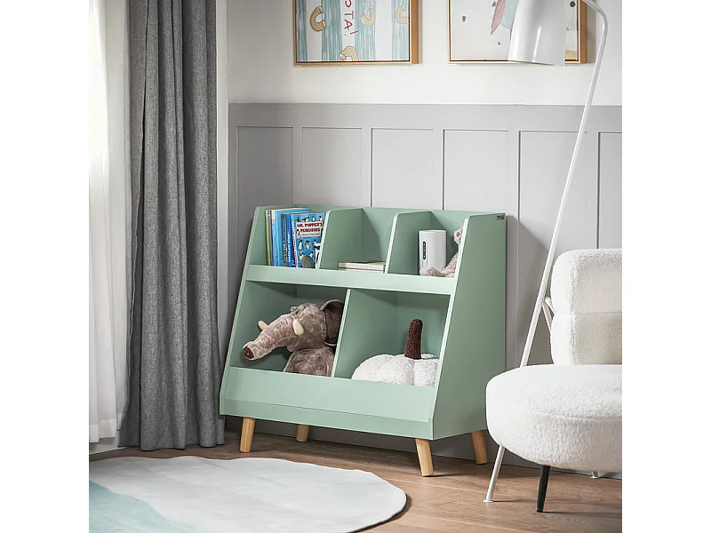 SoBuy KMB19-GR Bibliothèque Enfant, Étagère à Livres, Meuble Rangement Enfant,   5 Compartiments Ouverts