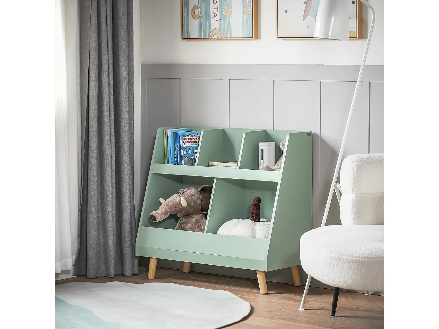 SoBuy KMB19-GR Bibliothèque Enfant, Étagère à Livres, Meuble Rangement Enfant,   5 Compartiments Ouverts