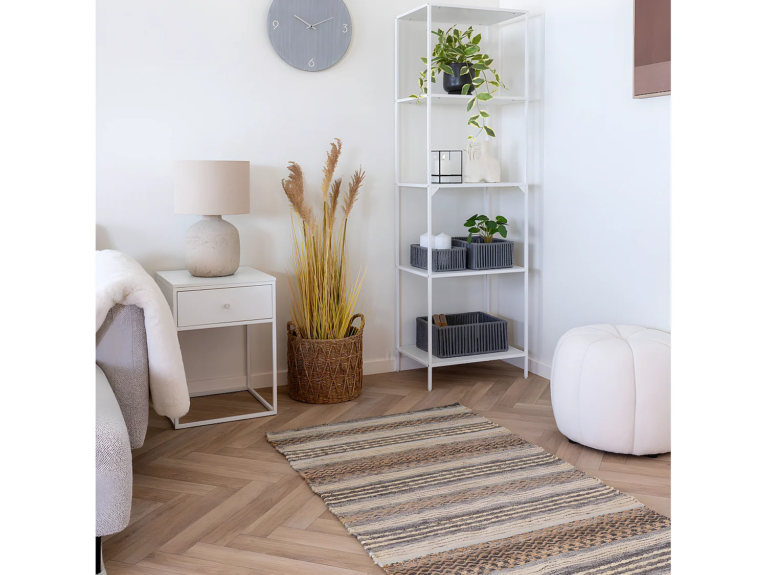 Paisley - Pouf rond en tissu bouclette ø48cm - Écru