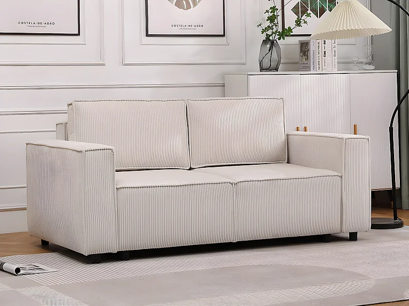 Sofá-cama conversível em veludo cotelê "Montaigne S" - 2 lugares - Bege