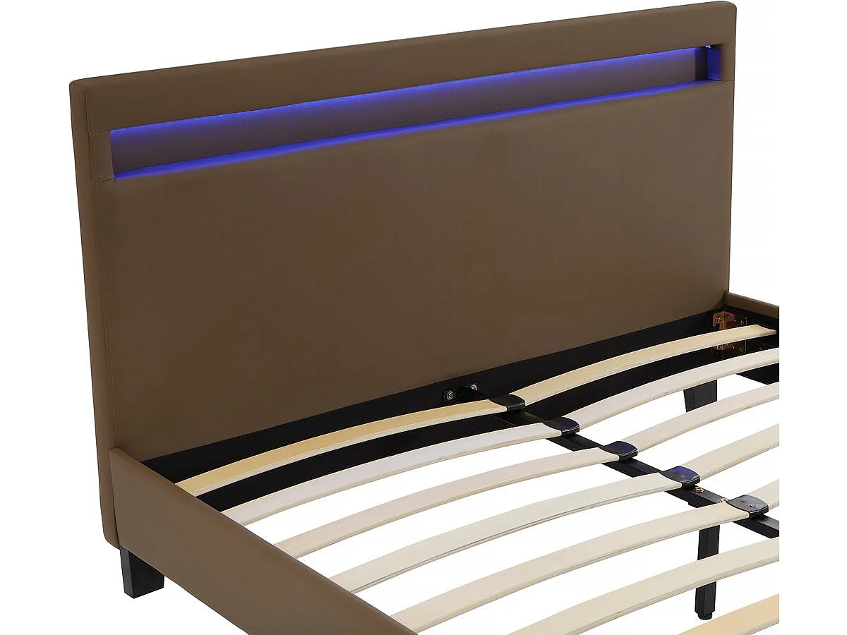 Modern LED-säng "Maria" - 140 x 190 cm - Taupe med Fjärrkontroll och 3 Färgalternativ