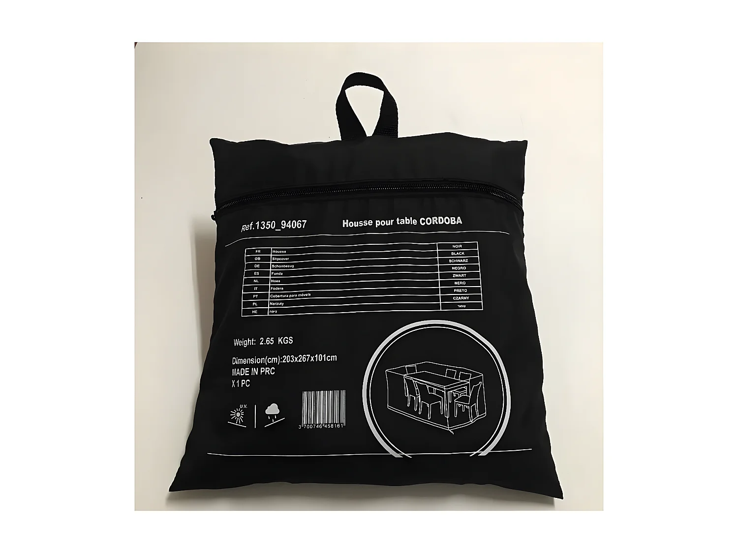 Capa protetora para móveis de jardim - 267 x 203 x 101 cm - Preto