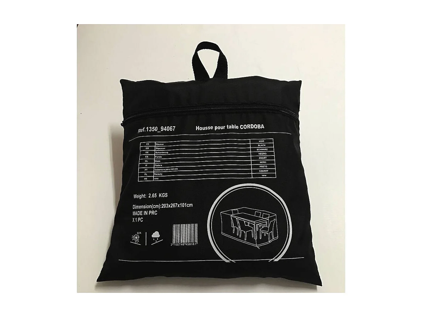 Housse de protection pour salon de jardin repas - 267 x 203 x 101 cm - Noir