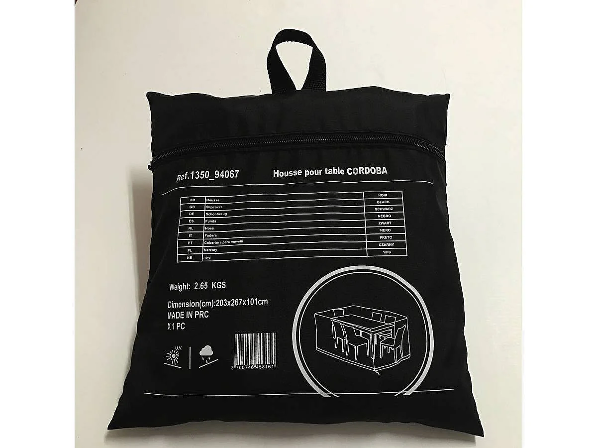 Housse de protection pour salon de jardin repas - 267 x 203 x 101 cm - Noir