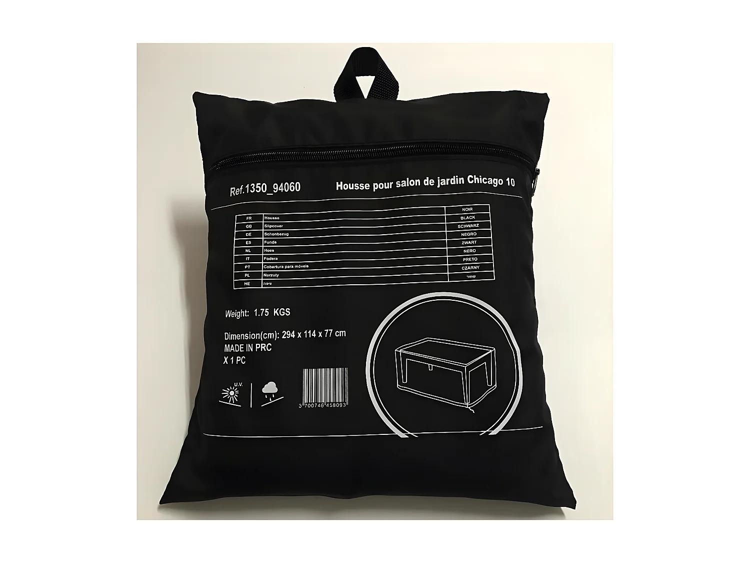 Housse de protection pour salon de jardin - 294 x 114 x 77 cm - Noir