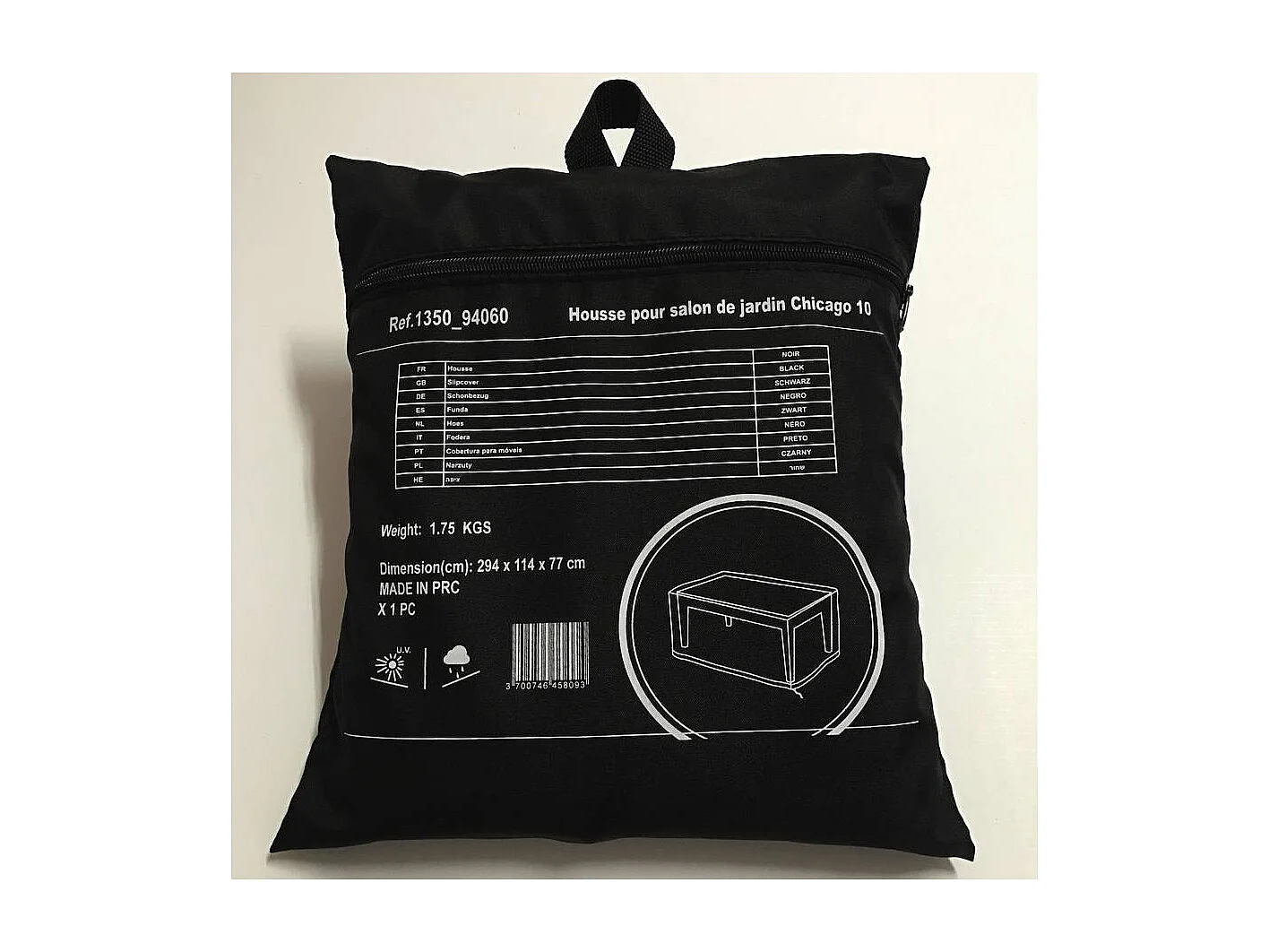 Housse de protection pour salon de jardin - 294 x 114 x 77 cm - Noir