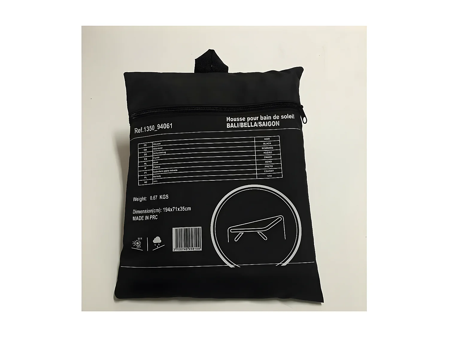 Schutzhülle für Sonnenliege - 194 x 71 x 35 cm - Schwarz