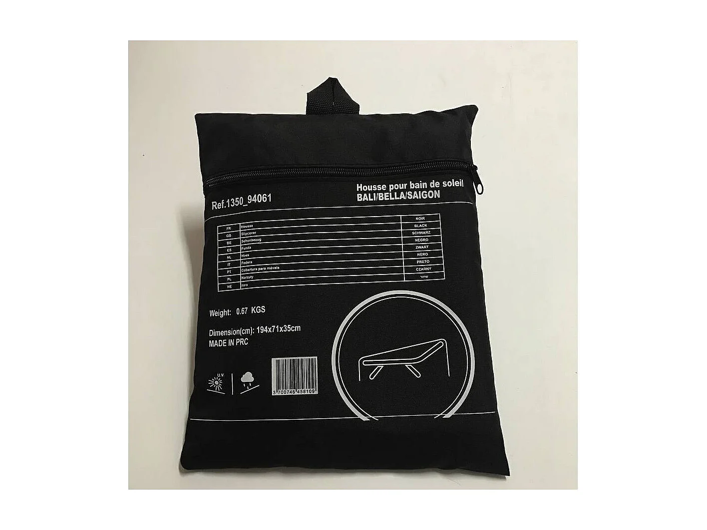 Housse de protection pour bain de soleil - 194 x 71 x 35 cm - Noir