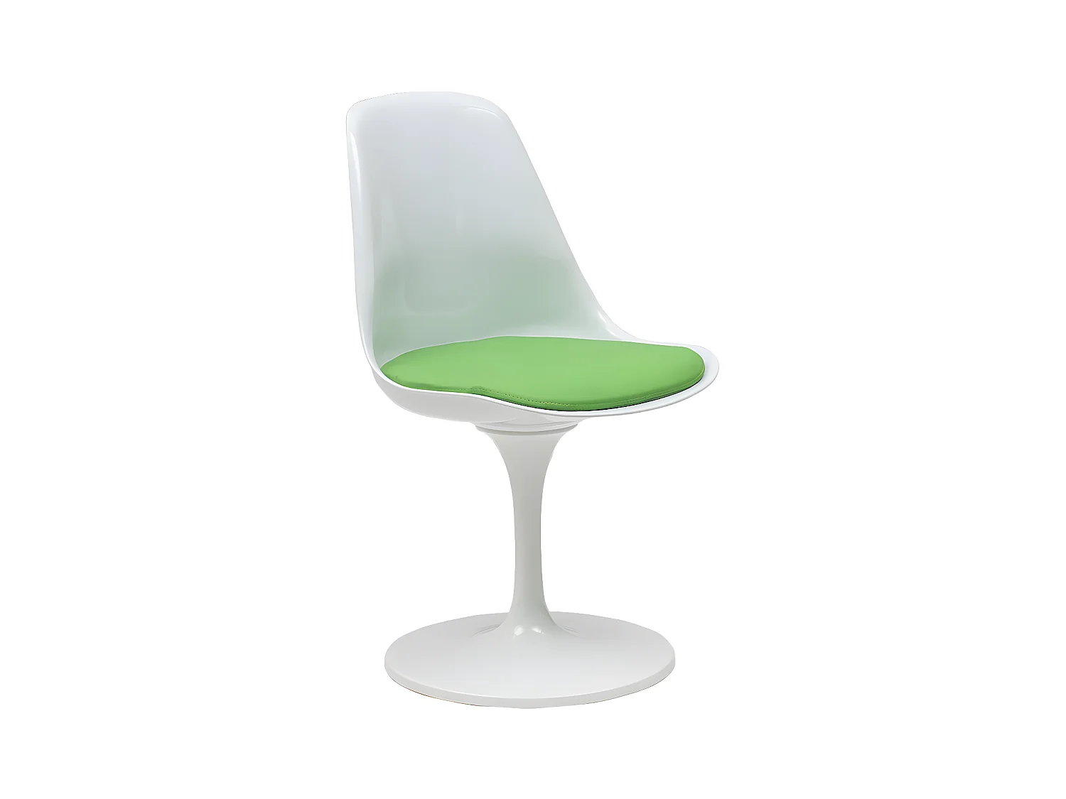 Chaise de modern design à structure PVC blanc avec coussin. 50 x 50 x 83 cm. Couleur du coussin vert.