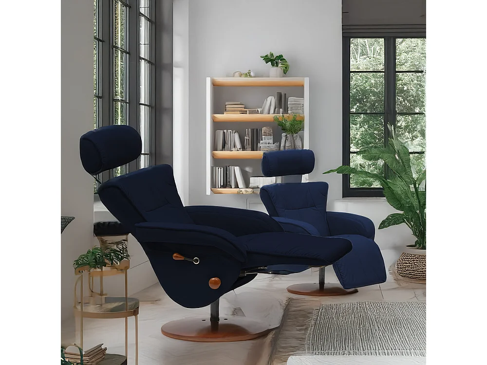Fauteuil inclinable Kemi avec structure en bois inclinable Cuir écologique bleu marine