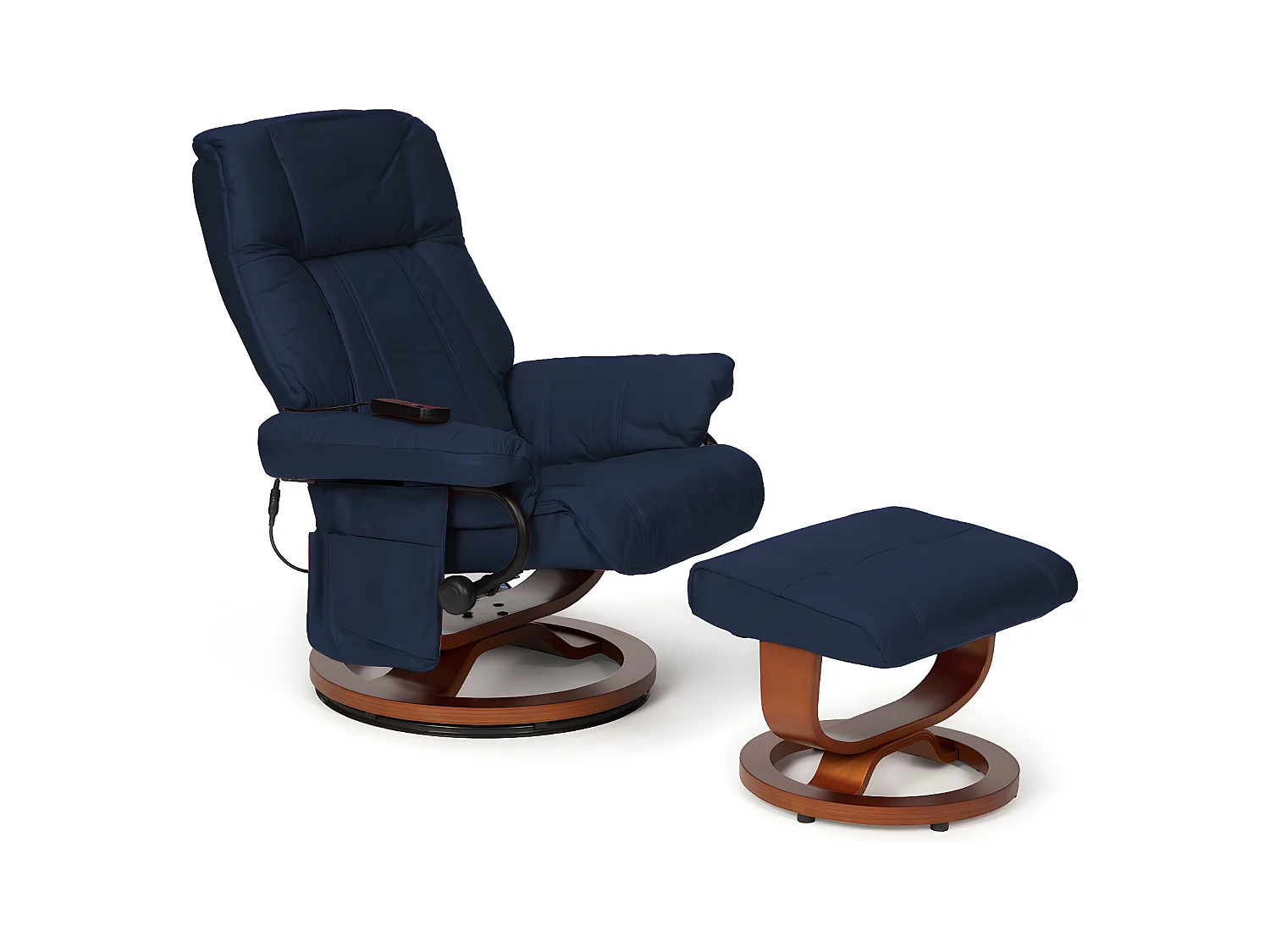Sillón vibratorio con reposapiés reclinable 2510 con estructura de madera y tapizado de polipiel azul