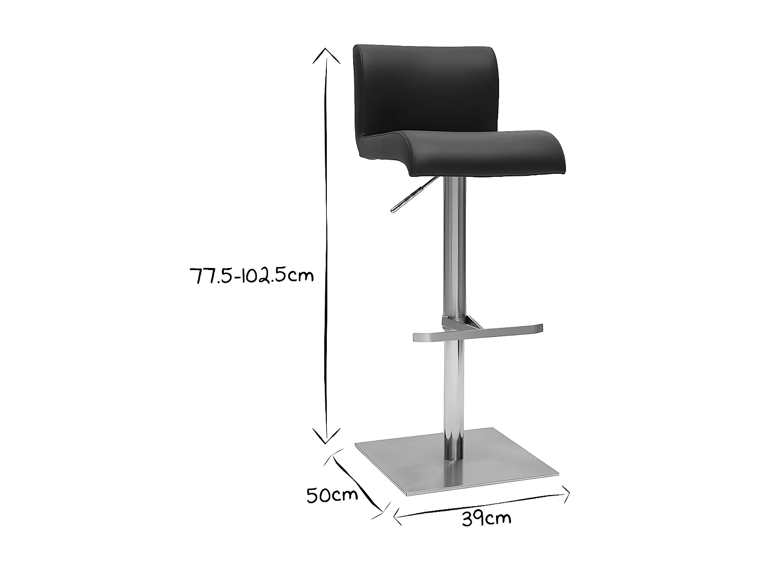 Tabouret de bar design réglable noir et inox brossé SHEINA
