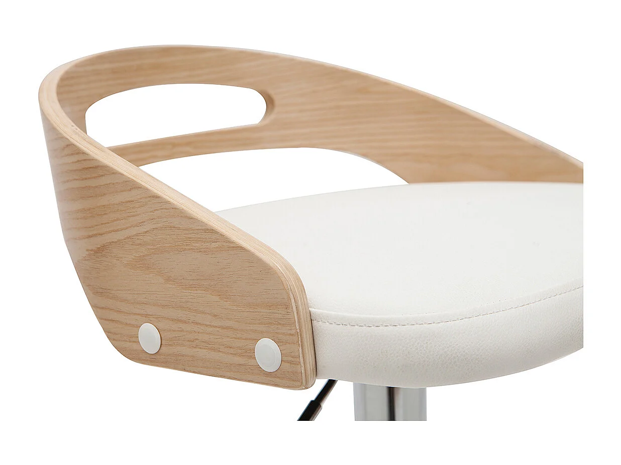 Design-Barhocker MANO höhenverstellbar weiß und helles Holz