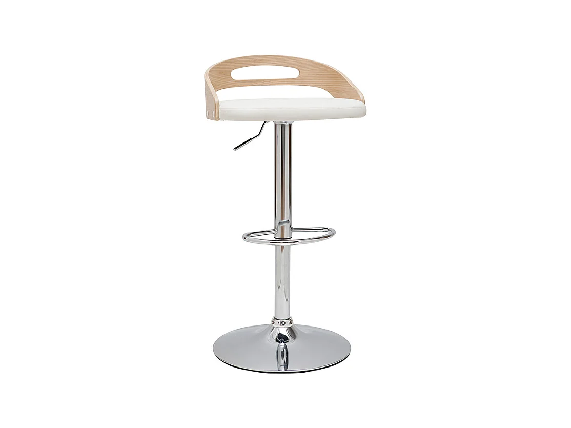 Tabouret de bar réglable design blanc et bois clair MANO