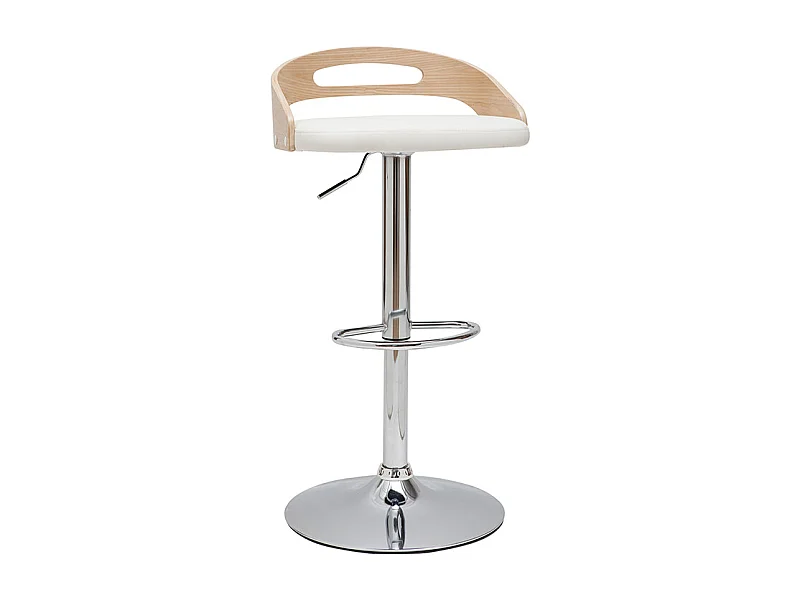 Tabouret de bar réglable design blanc et bois clair MANO