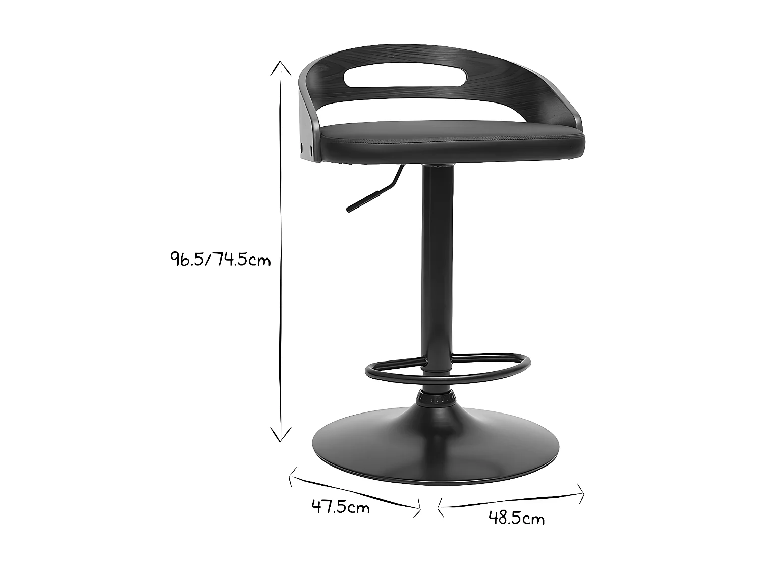 Taburete de cocina de diseño regulable de nogal y poliuretano negro MANO
