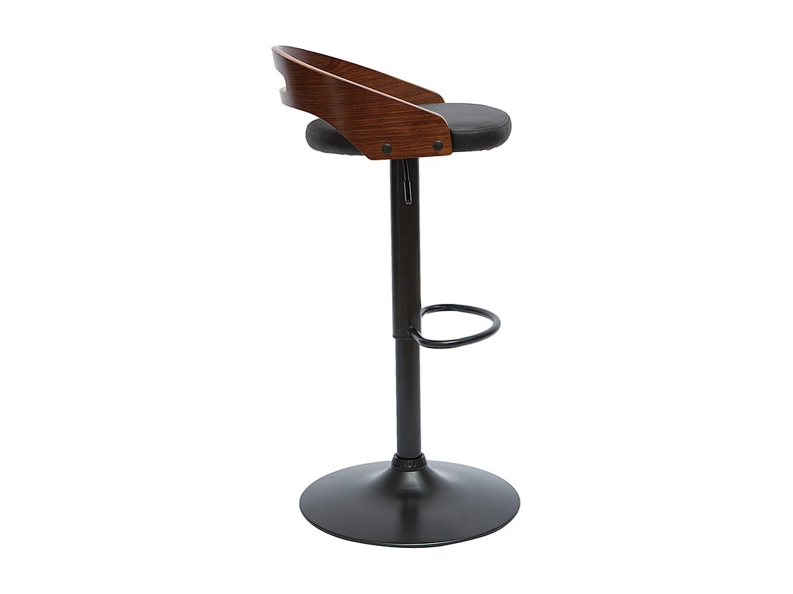 Tabouret de bar réglable design noir et bois noyer MANO