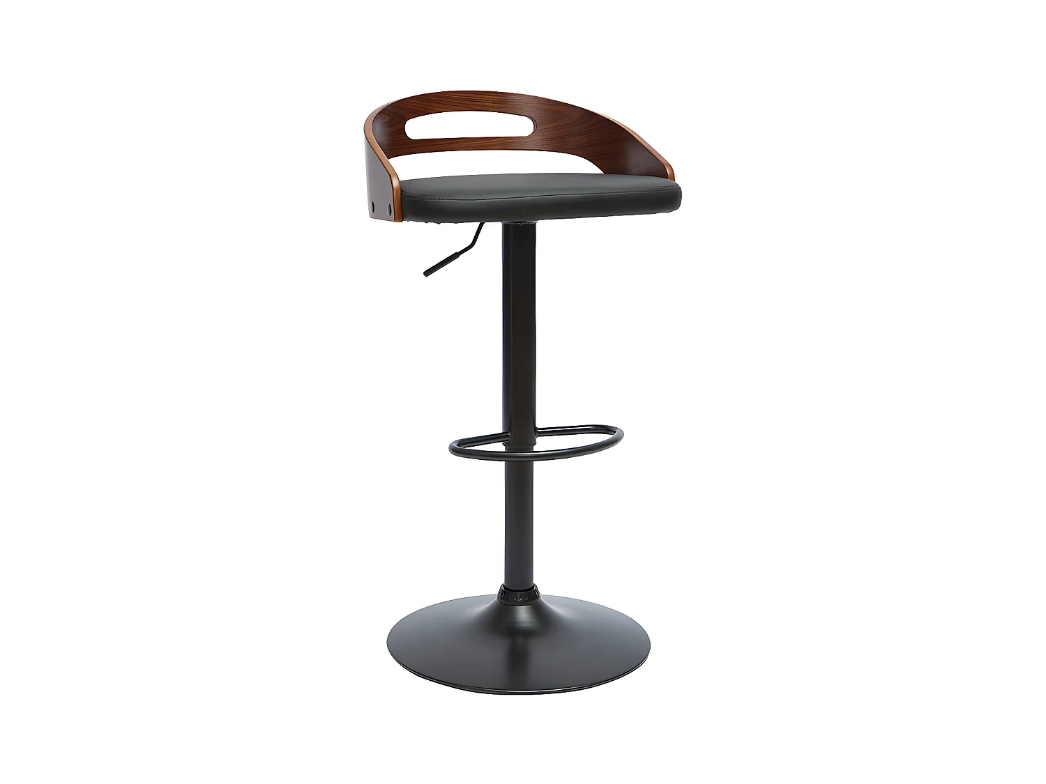 Tabouret de bar réglable design noir et bois noyer MANO