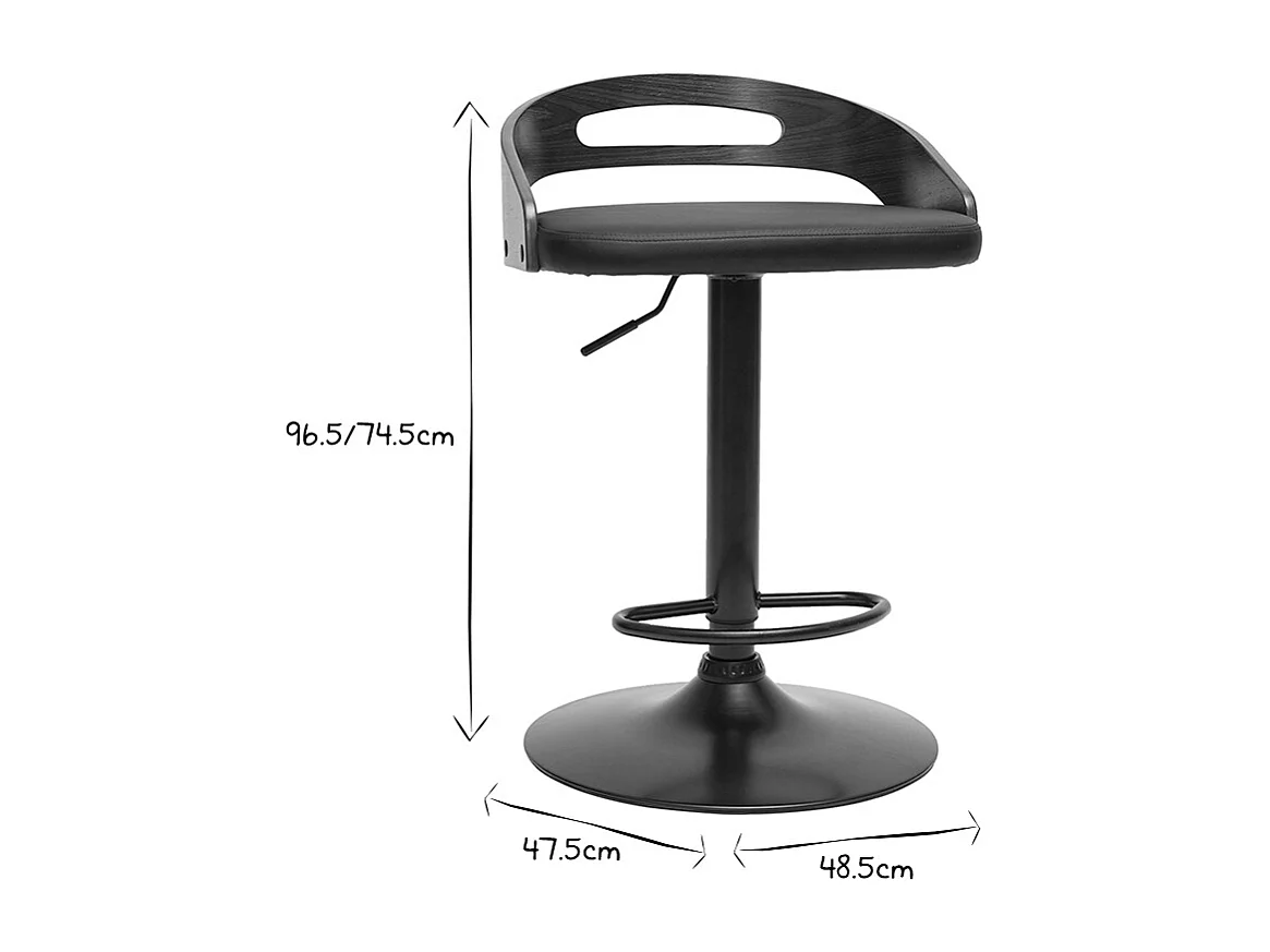 Sgabello da bar regolabile design noce e poliuretano nero MANO