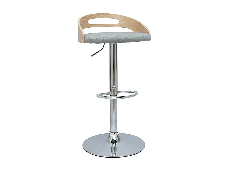 Taburete de cocina de diseño regulable de madera clara y tejido gris claro MANO