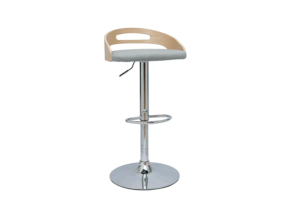 Tabouret de bar réglable design bois clair et tissu gris clair MANO