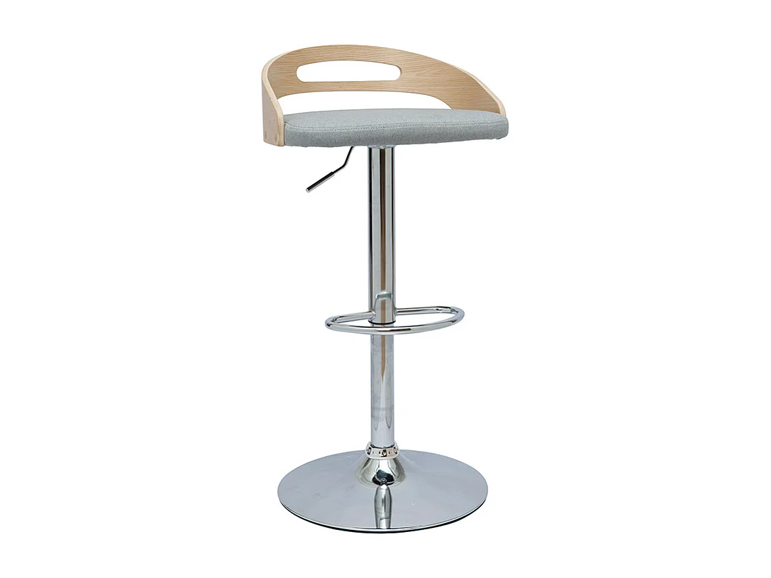 Sgabello da bar regolabile design legno chiaro e tessuto grigio chiaro MANO