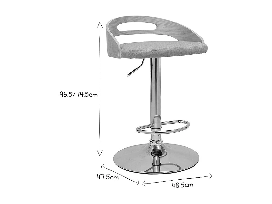 Sgabello da bar regolabile design legno chiaro e tessuto grigio chiaro MANO