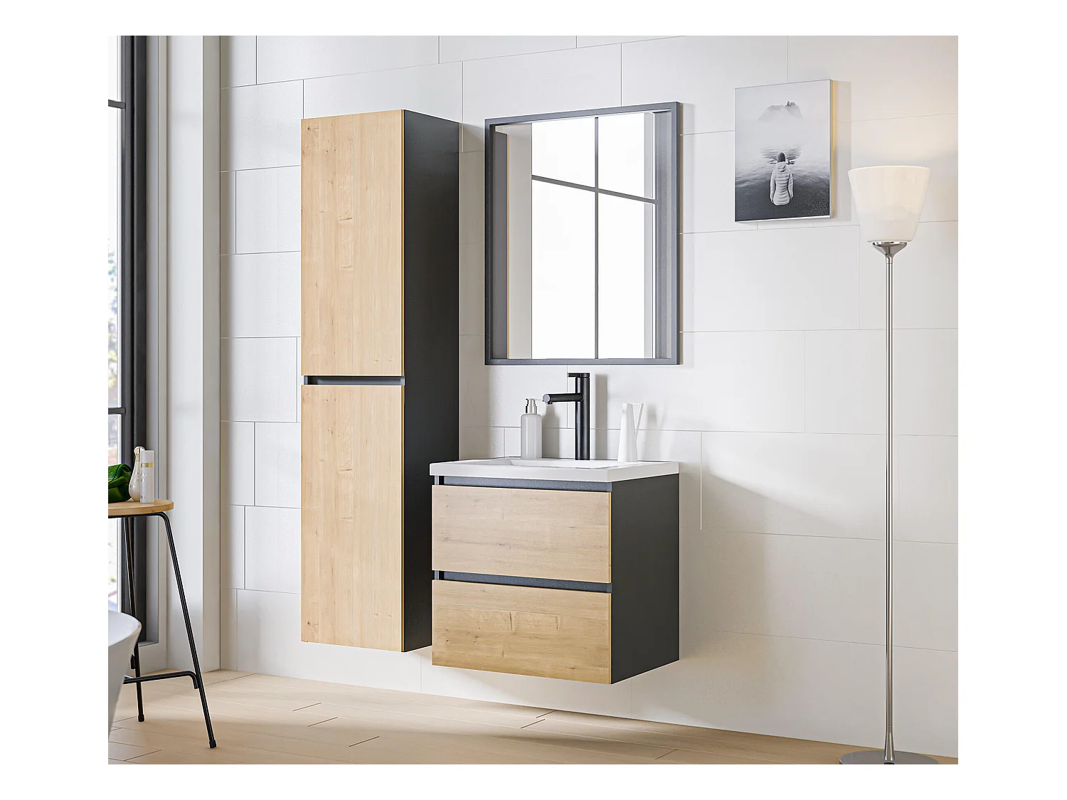 Armoire Sous Lavabos MONAKO CUW80 2D 80x46x57 Grisfoncé