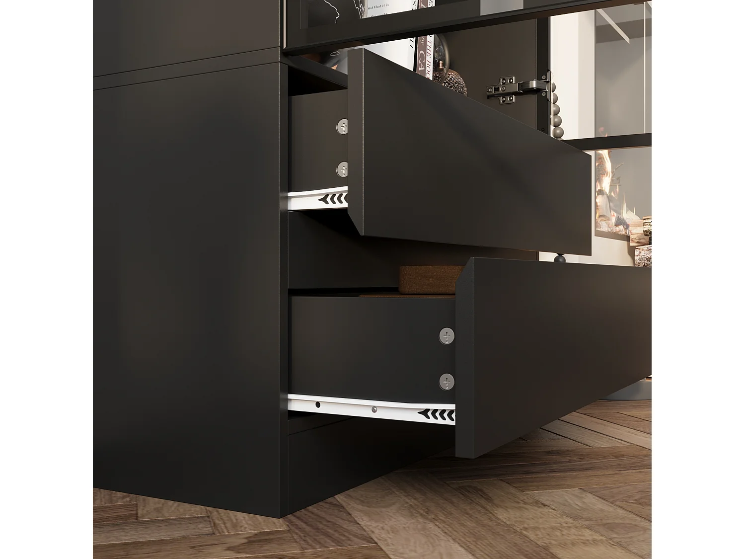 Vitrine Armoire avec LED 3 couleurs, 2 portes en verre trempé et 2 tiroirs, 80x36x200, Noir