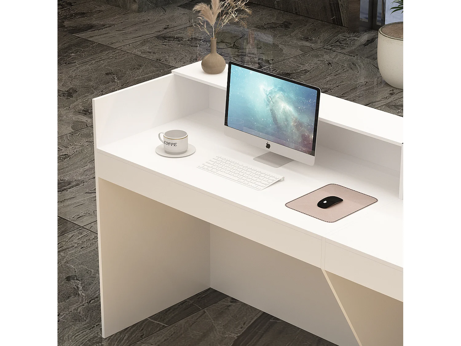 Comptoirs d'accueil Bureau de réception avec compartiments ouverts  étagères Lobby Salon Bureau Blanc&Noir 220x60x100cm