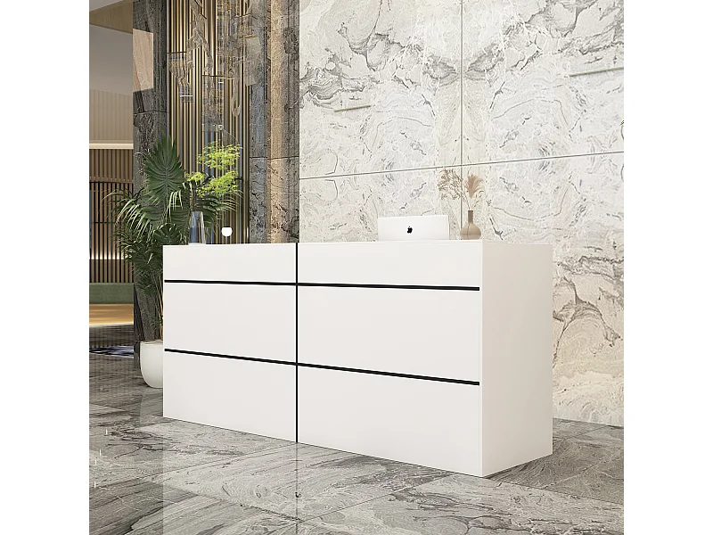 Comptoirs d'accueil Bureau de réception avec compartiments ouverts  étagères Lobby Salon Bureau Blanc&Noir 220x60x100cm